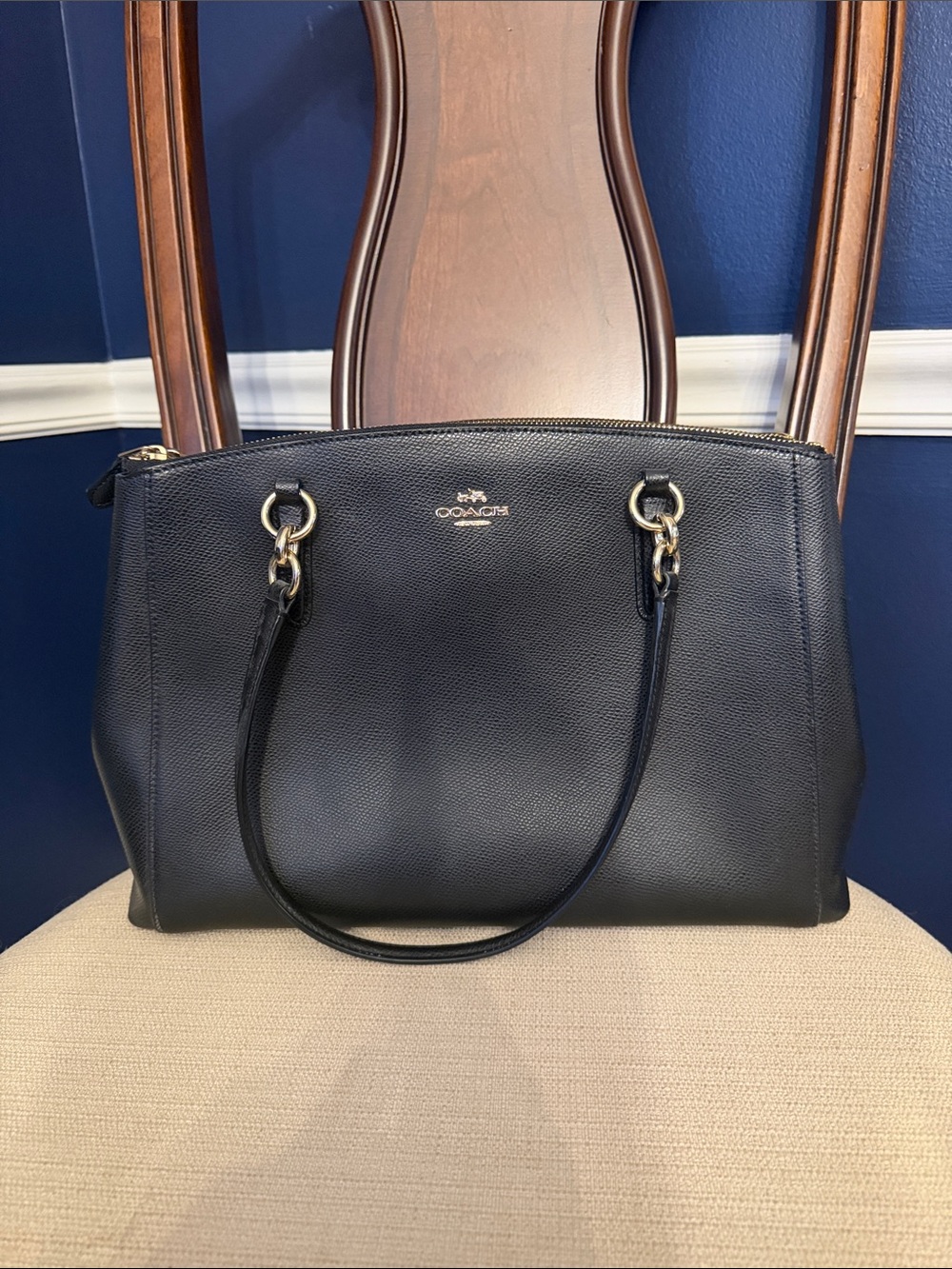 Coach Black Pebbled Leather Tote with Gold Hardware